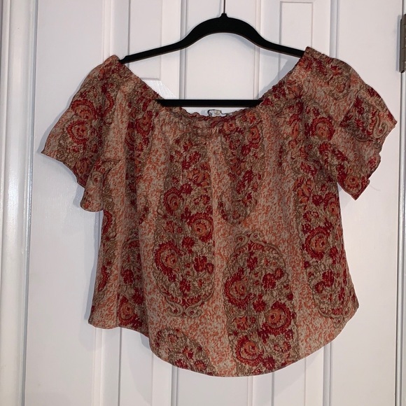 Madewell 100% Silk off the shoulder blouse with pleated short sleeves, Small - Picture 4 of 7